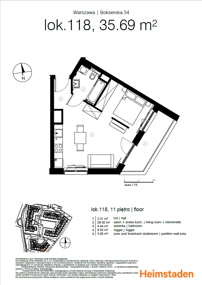 Stylish studio | 35 m2 | loggia | Moko Botanika - plan