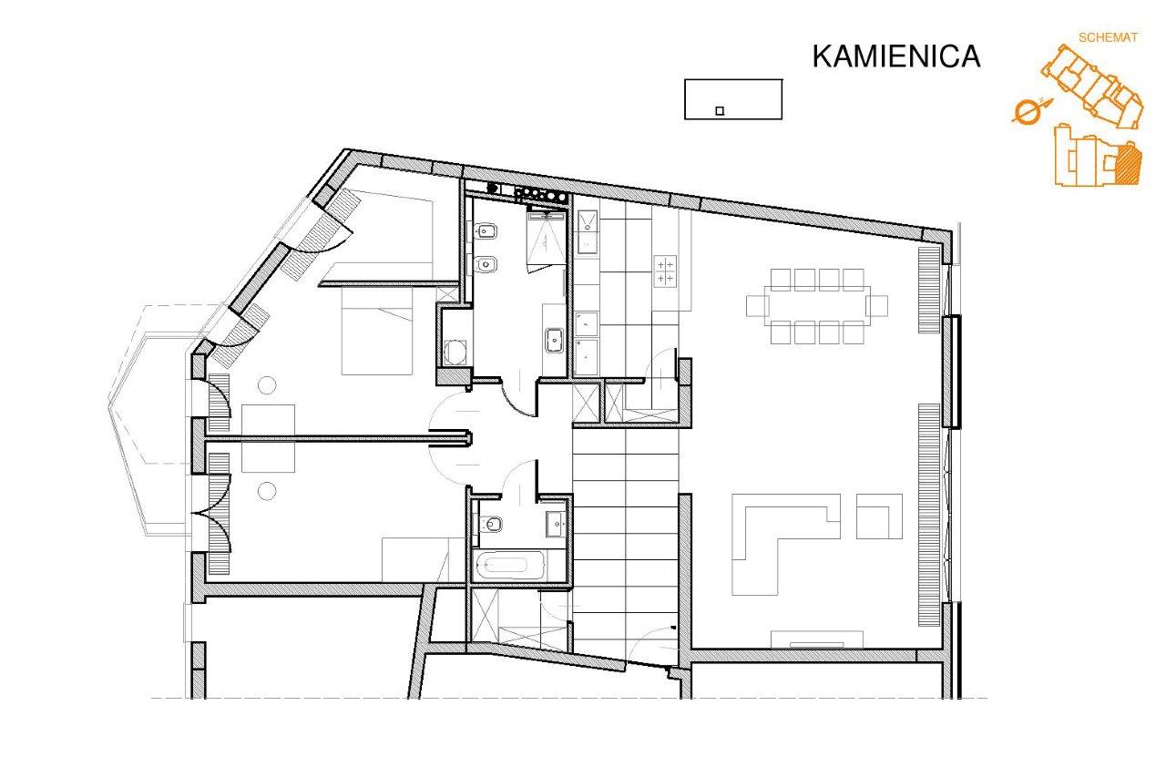 Luxurious apartment with a view over Wawel, in one of the most picturesque parts of Krakow. - plan