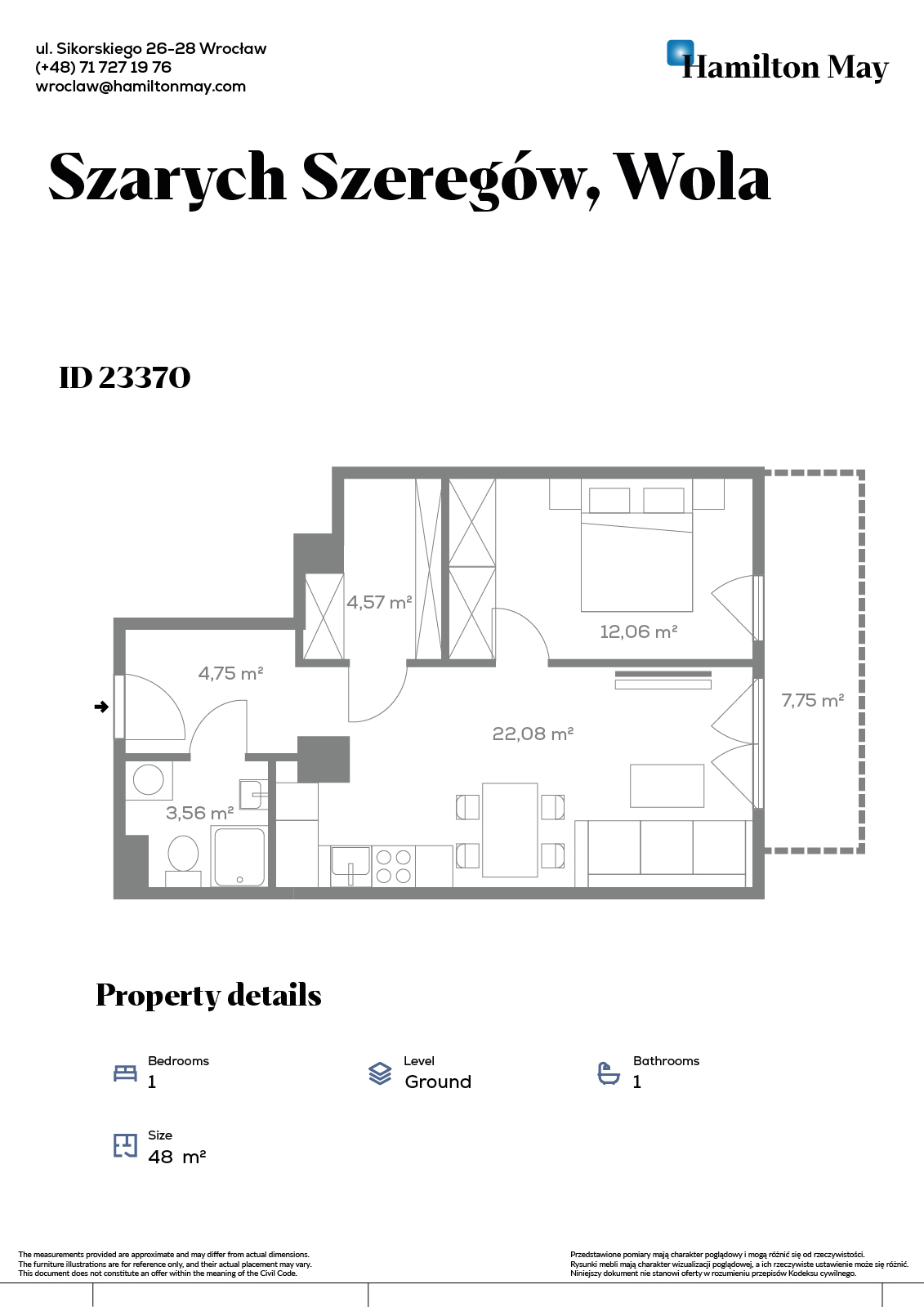 City: Warszawa Street: Szarych Szeregów Region: Wola Subregion: Czyste Distance to centre: 2.61 km Price: 4800 PLN Bedrooms: 1 Bathrooms: 1 Size: 48m2 Price/m2: 100 PLN - plan