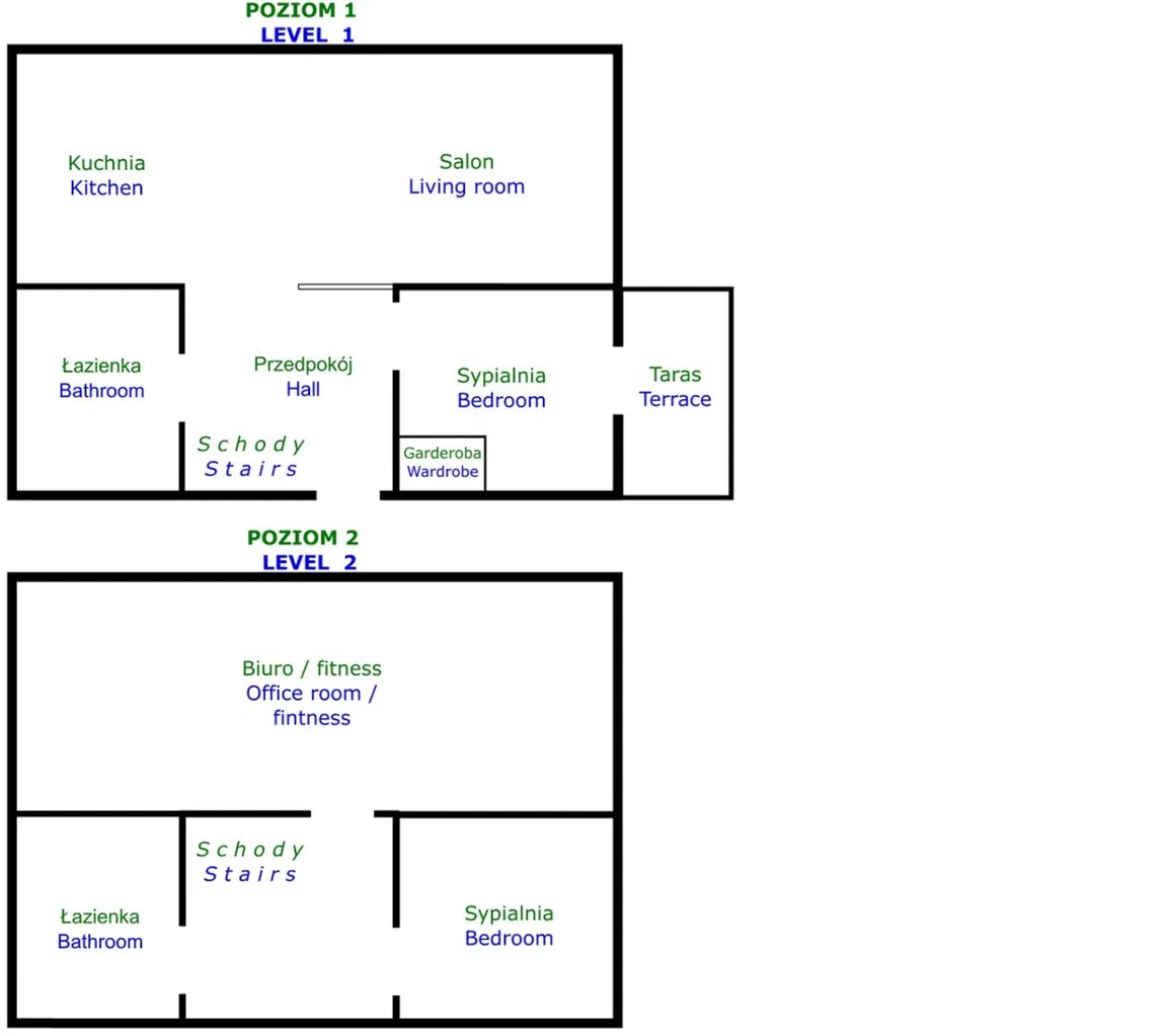 Cichy, przestronny 2-poziomowy apartament z tarasem w zielonej części Krakowa, w dzielnicy Swoszowice - plan