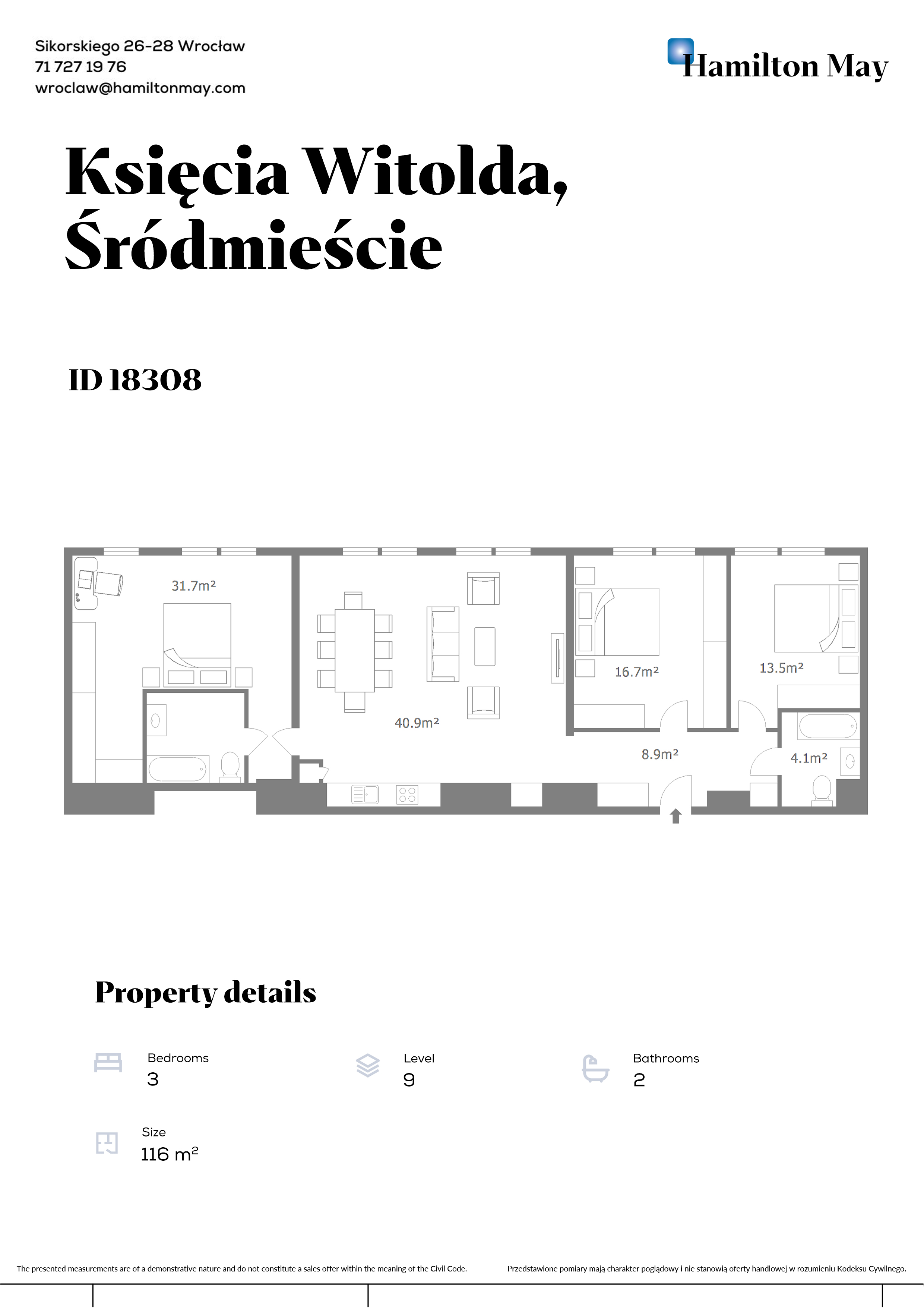 Apartment at Księcia Witolda with Odra river view - plan