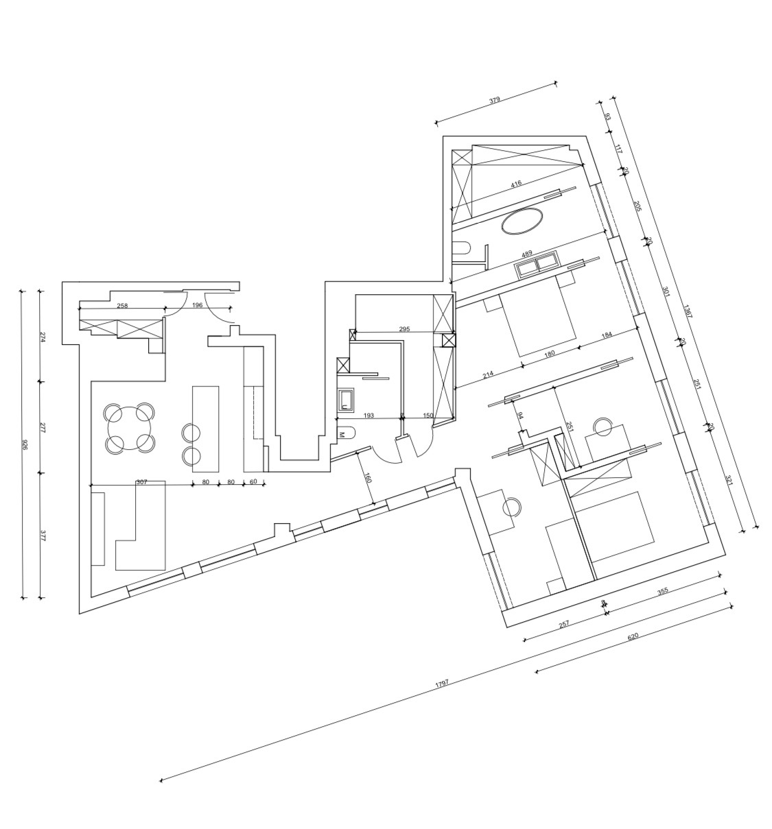 A luxurious 133 m2 apartment with 40 m2 of balconies and terrace - plan