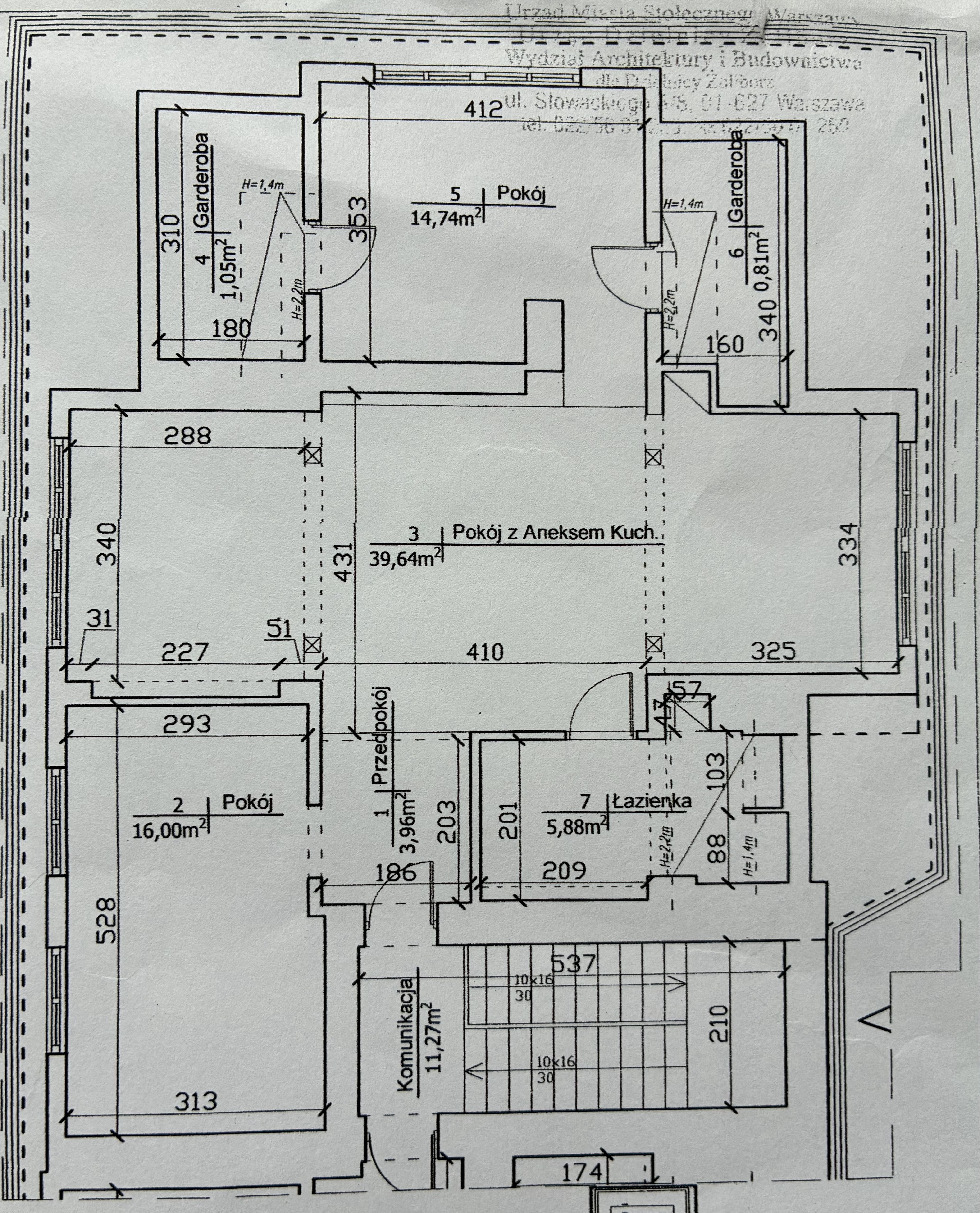 Elegancki apartament z trzema pokojami na Starym Żoliborzu - plan