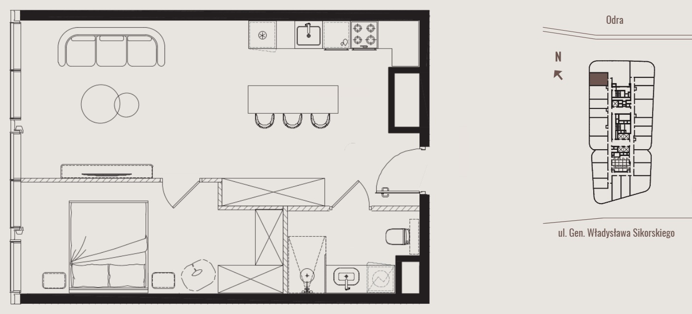 Luksusowy apartament na 26 piętrze w drugim najwyższym wieżowcu we Wrocławiu z panoramicznym widokiem na malownicze centrum i okolice - plan