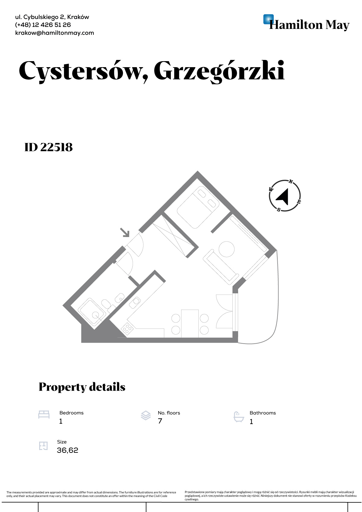 2-pokojowe ciche mieszkanie z dużym balkonem w pobliżu centrum Krakowa - plan