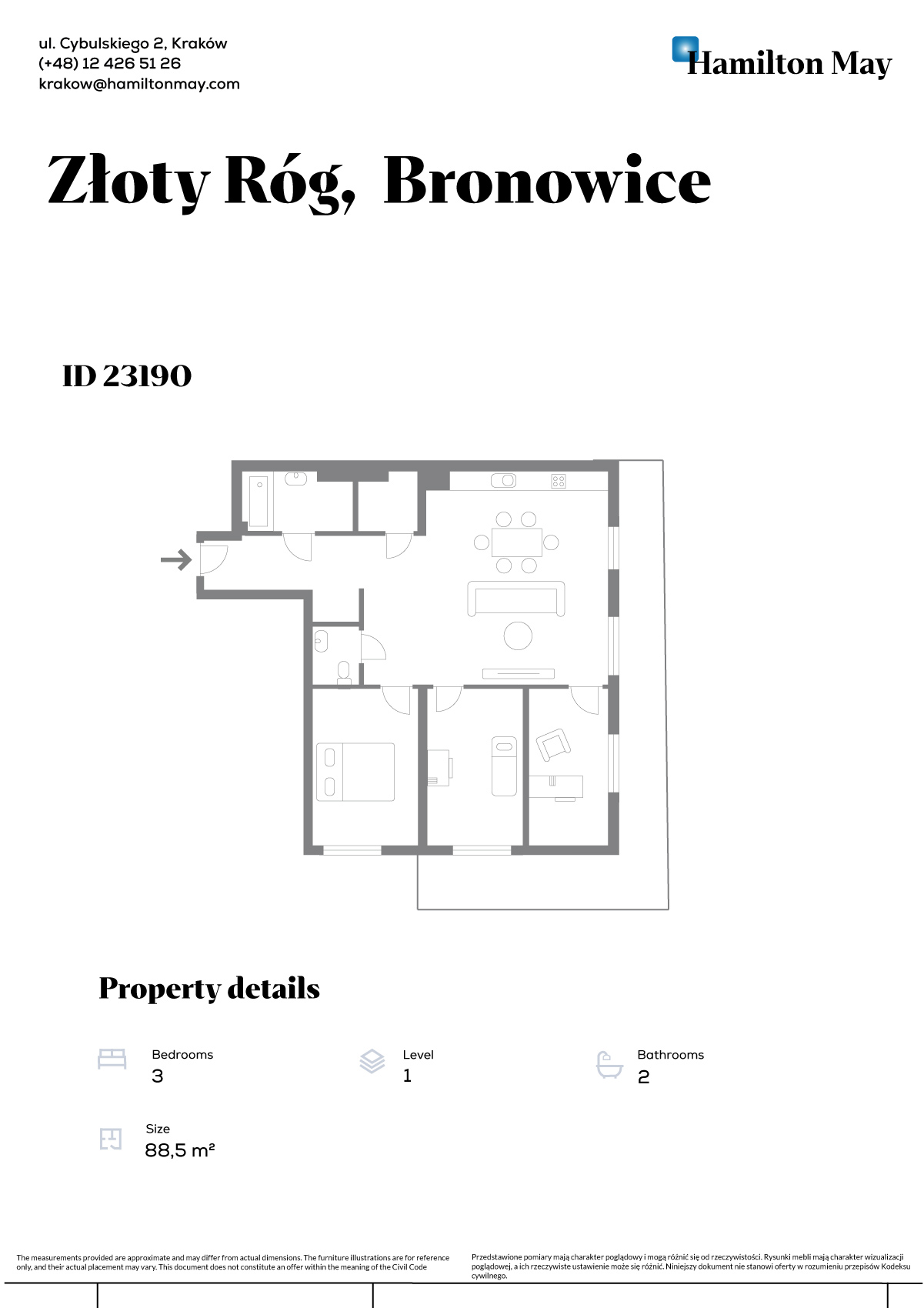 Exclusive apartment with a terrace | Złoty Róg 54 | 88.5 m² | Bronowice - plan