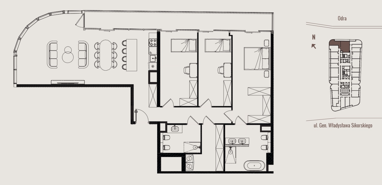 A 130-meter penthouse in the second-tallest skyscraper in Wrocław with a panoramic view of the picturesque center and surrounding area - plan