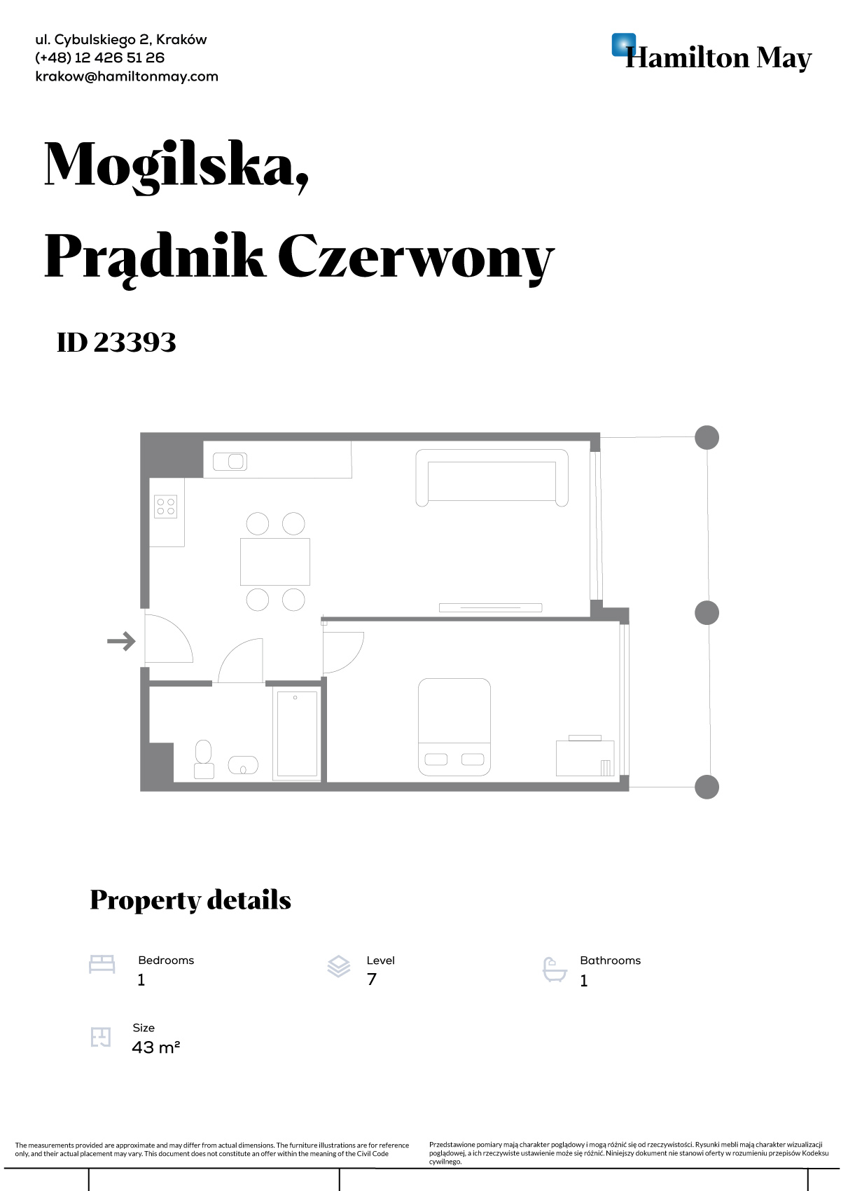 A modern premium apartment in the NOHO Młyny Mogilska development.

 - plan
