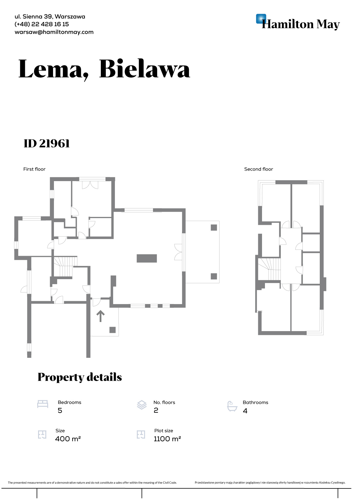City: Bielawa Street: Aleja Lema Region: Bielawa Distance to centre: 15.15 km Level: -9 Price: 5500000 PLN Bedrooms: 5 Bathrooms: 4 Plot size: 1100m2 Price/m2: 13750 PLN - plan