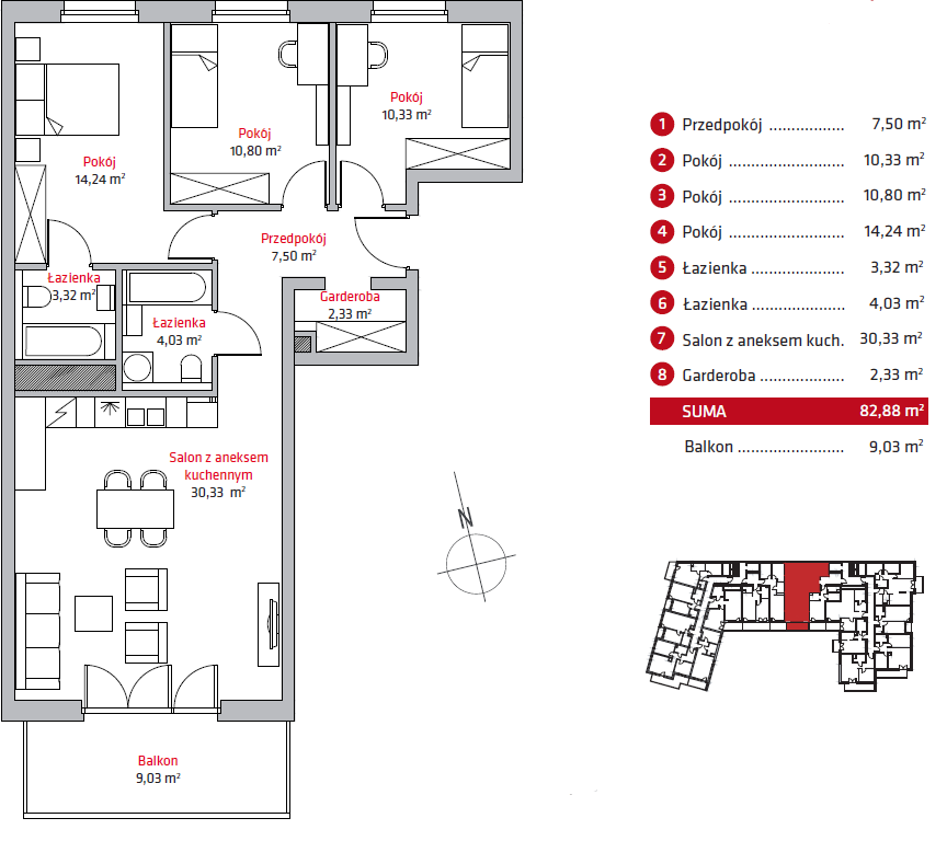 Exclusive, two-story apartment with a dressing room and two bathrooms - plan