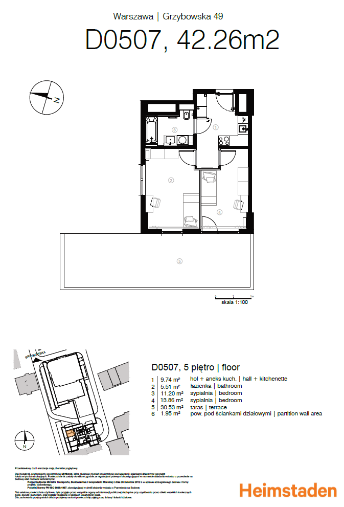 Apartment| 42.26 m2 | Blisko Centrum | Wysokie piętro w Unique Tower - plan