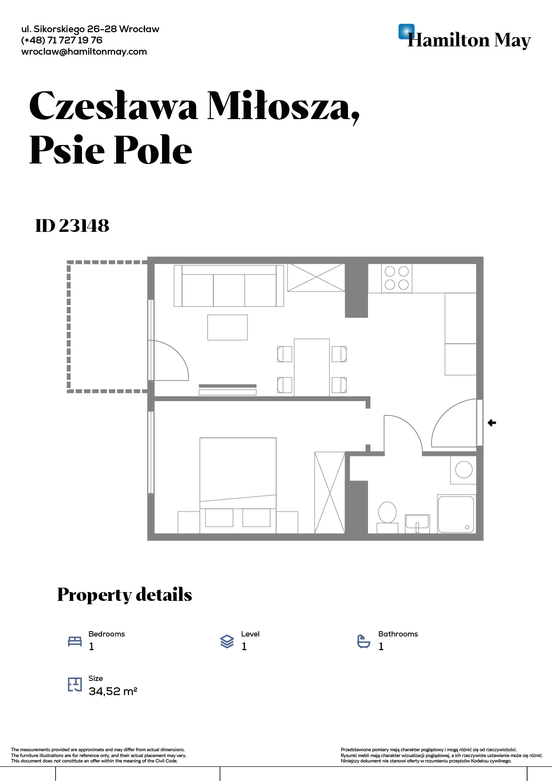 Dwupokojowe mieszkanie, zaprojektowane pod możliwość podziału na dwa mikroapartamenty - plan