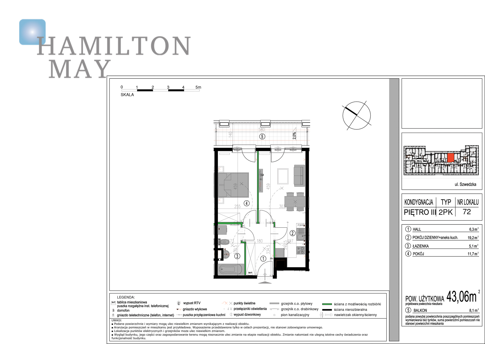 Quiet one-bedroom apartment with a balcony on Szwedzka Metro.

 - plan