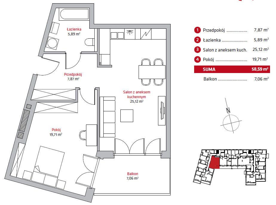 Comfortable top-floor apartment in Krakow - plan