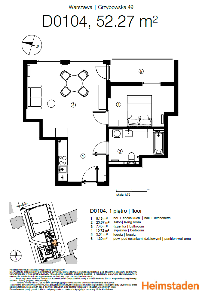 Apartment| 52.27 m2 | Blisko Centrum | Wysokie piętro w Unique Tower - plan