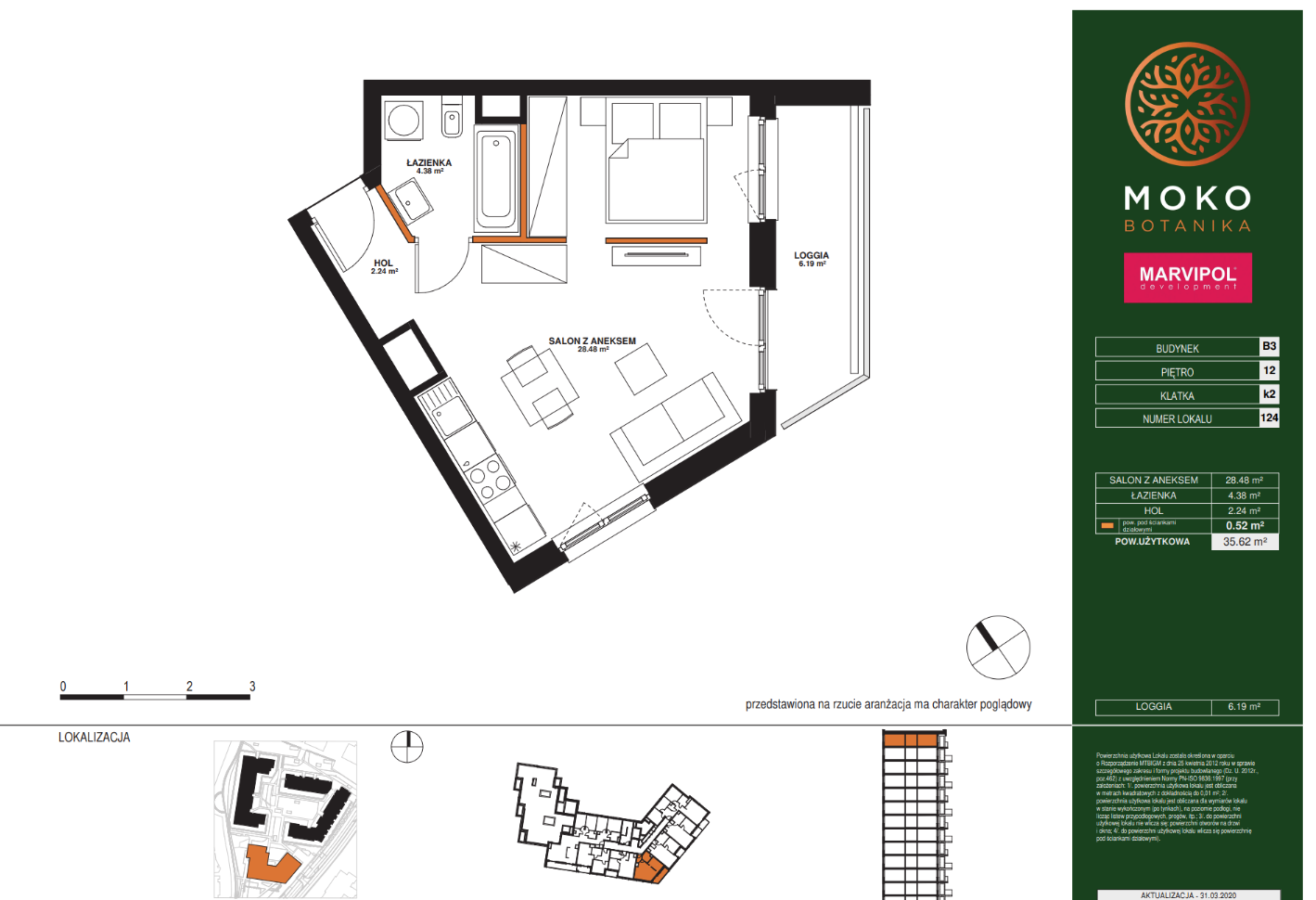 Stylowe studio | 35 m2 | loggia | Moko Botanika - plan