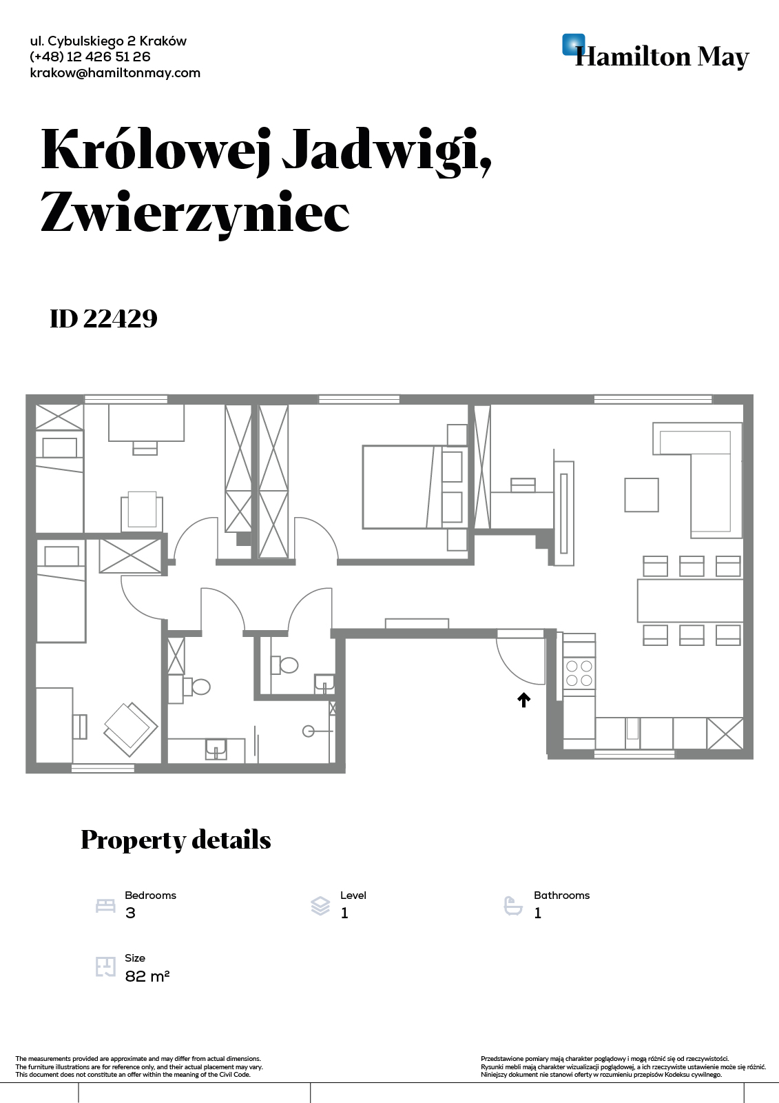 Elegant, high-quality three-bedroom apartment in Wola Justowska - plan