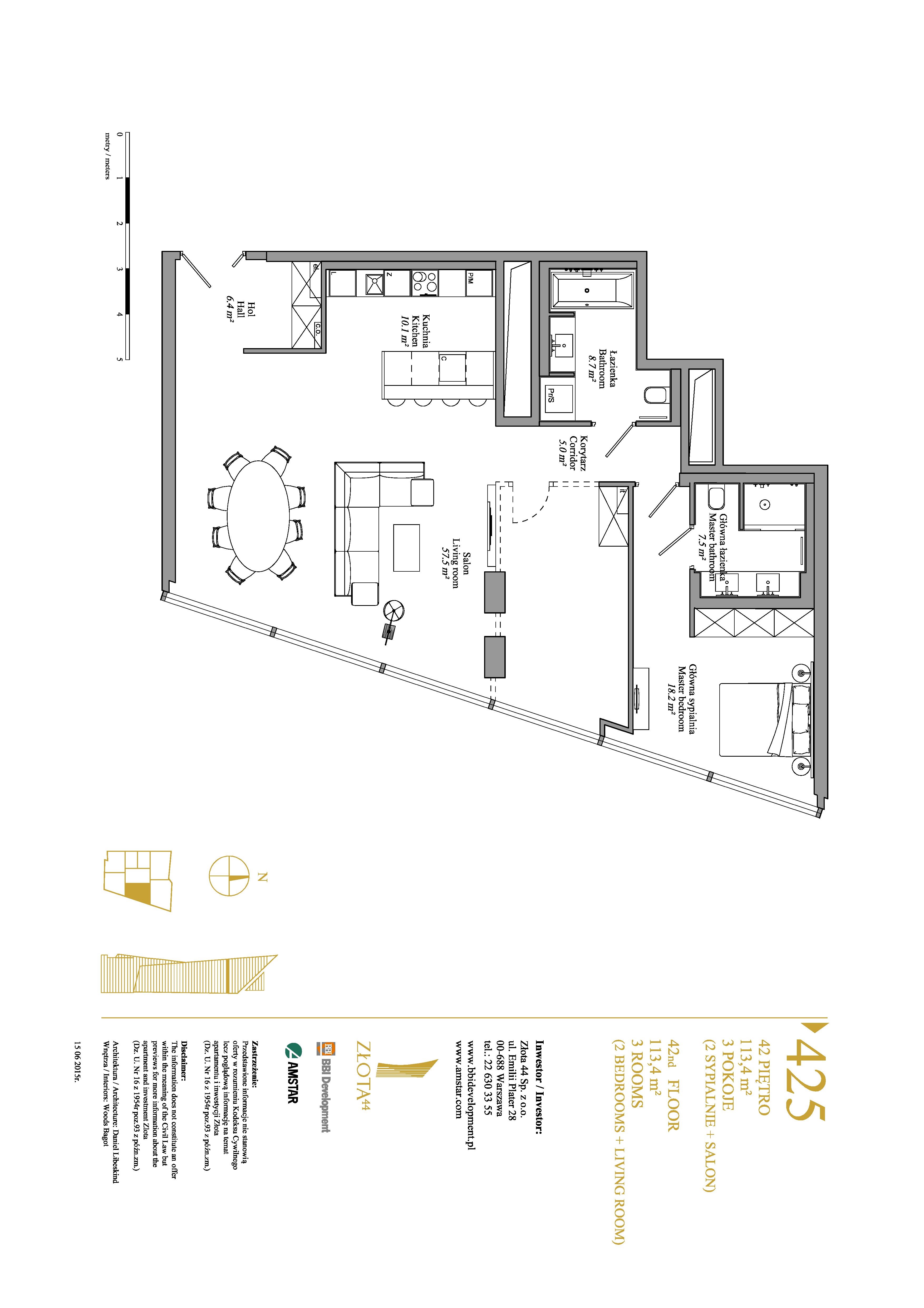 Prestiżowy apartament mieszczący się na 42. piętrze przy ul. Złotej 44 - plan