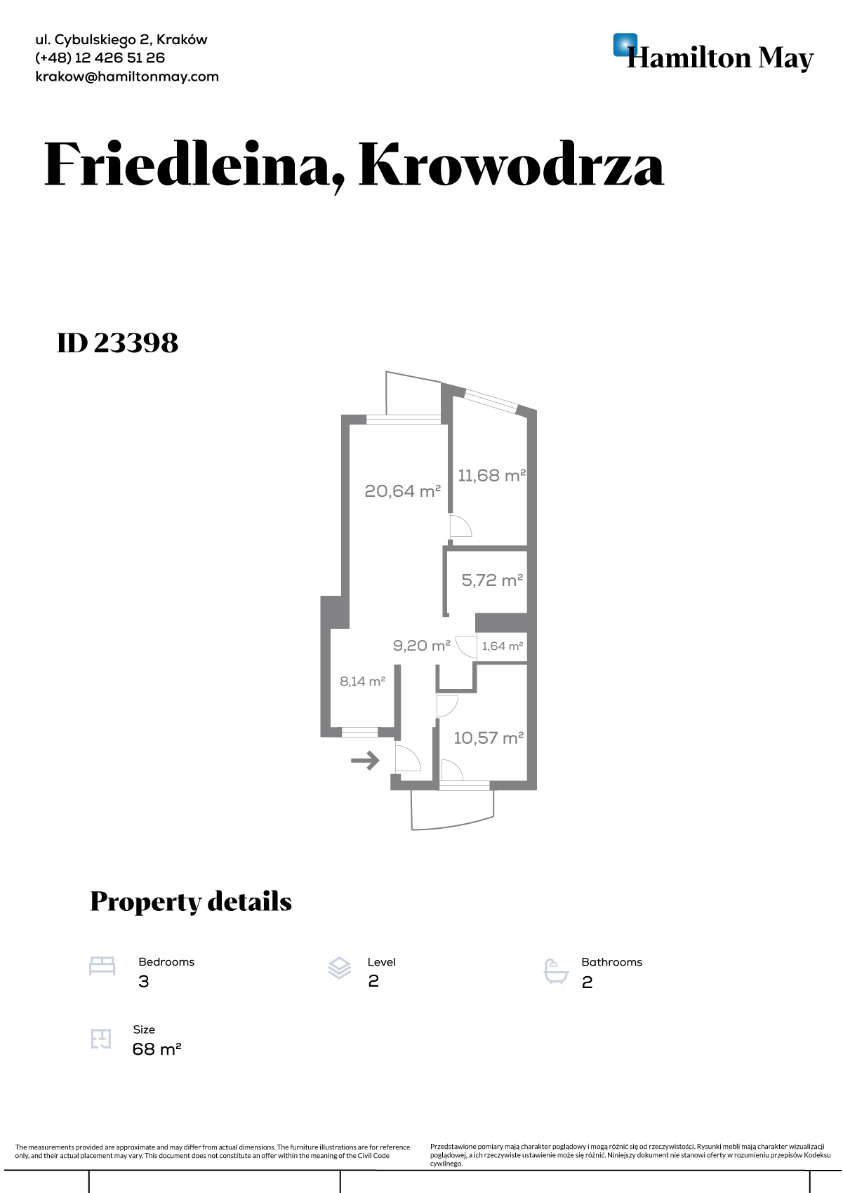 Modern three-room apartment with two balconies - plan