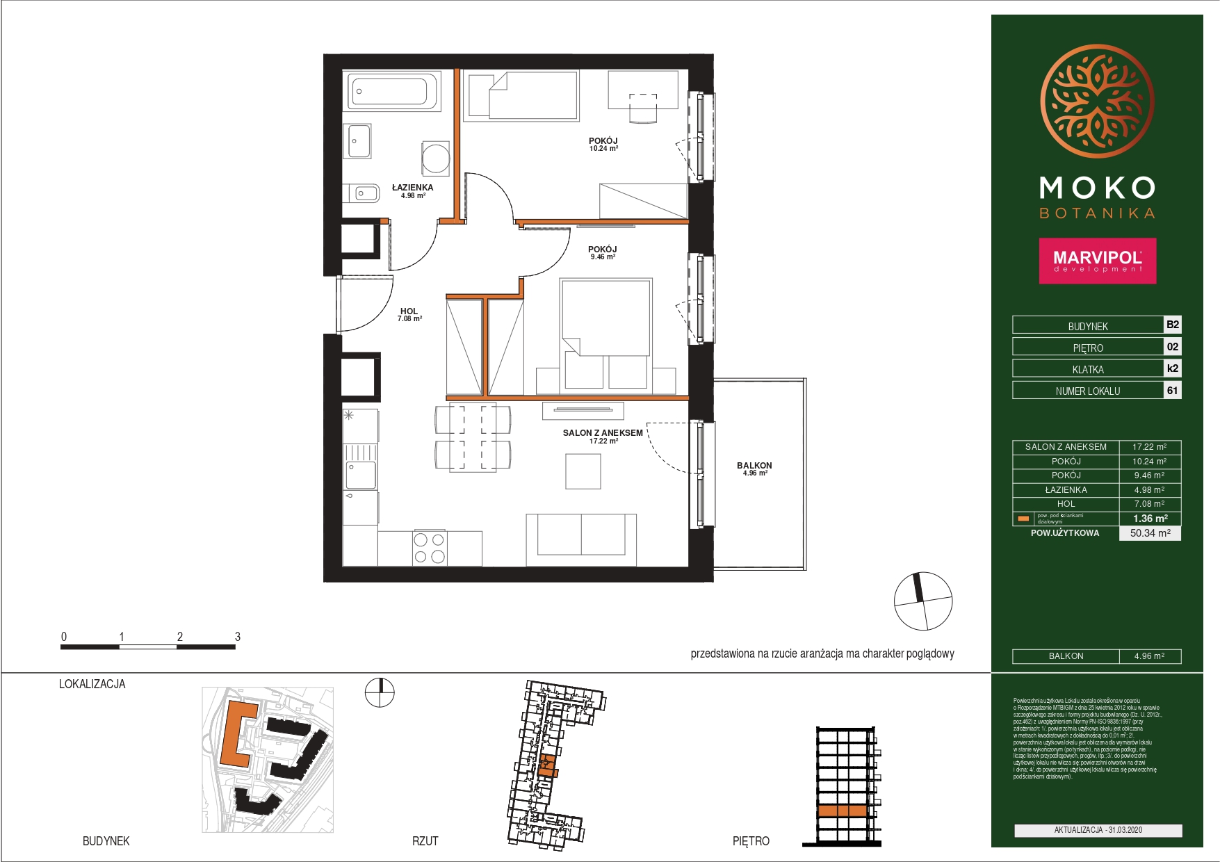 Trzy pokoje | 50.34 m2 | balkon | Moko Botanika - plan