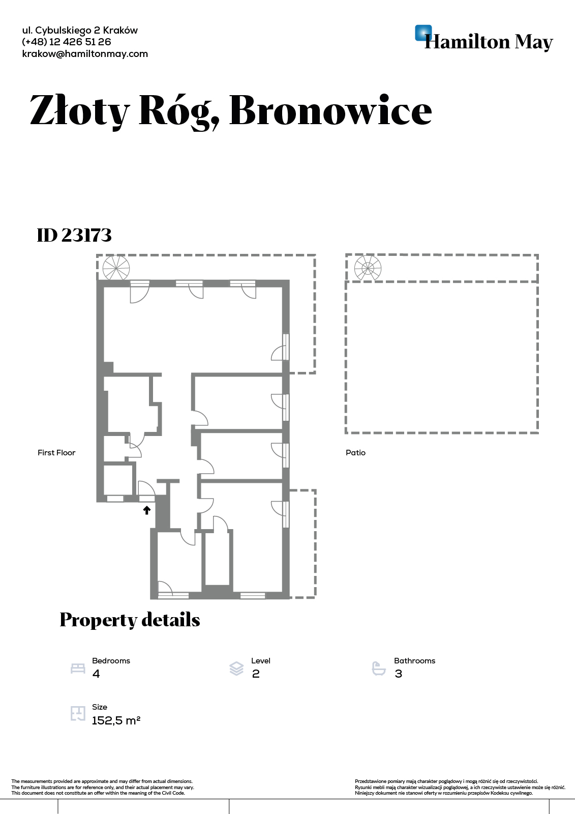 Exclusive apartment with a roof terrace | Złoty Róg 54 | 152.5 m² | Bronowice - plan
