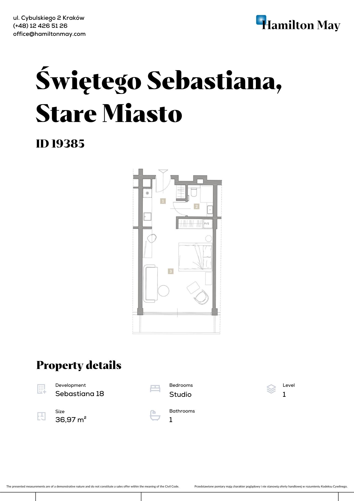 Studio in a prestigious investment at Św. Sebastiana 18 - plan