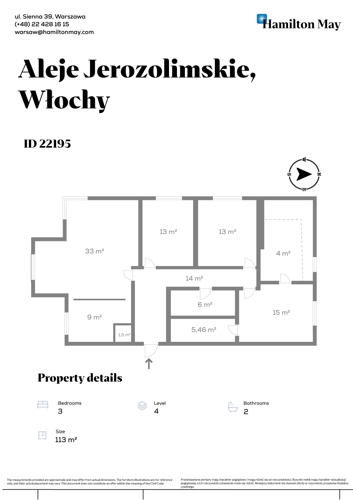 Spacious 4-room apartment 113 m2 in Włochy district - plan