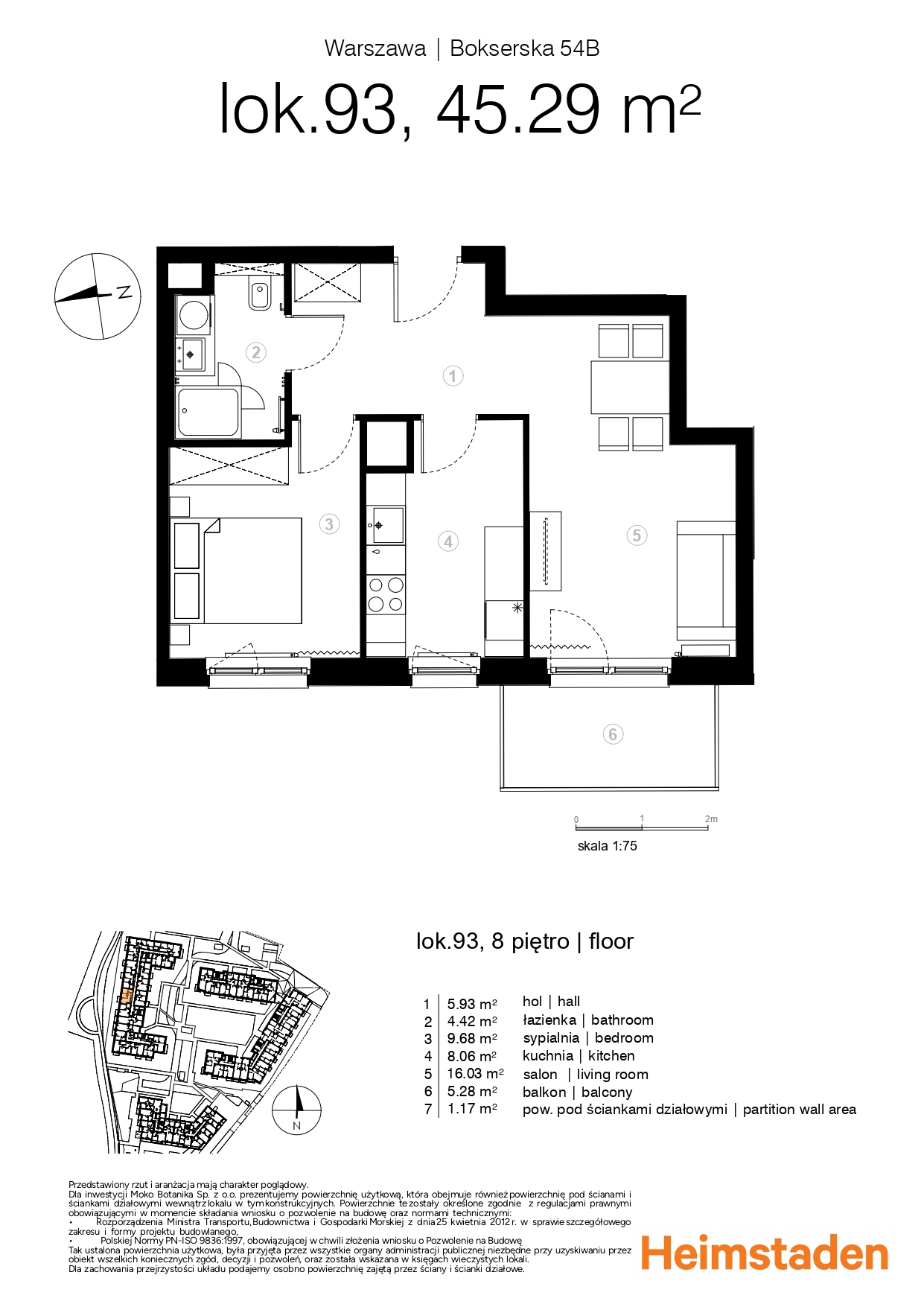 Dwa pokoje | 45.29 m2 | Osobne Pokoje | Moko Botanika - plan