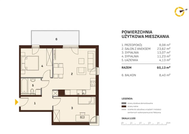 Сучасна квартира з унікальним оздобленням - тристороннє виходу з балконом - plan