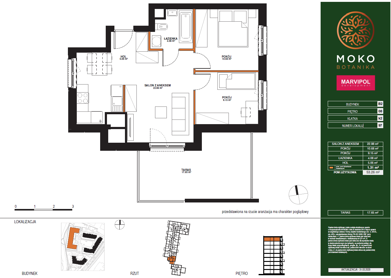 Trzy pokoje | 53.15 m2 | loggia | Moko Botanika - plan