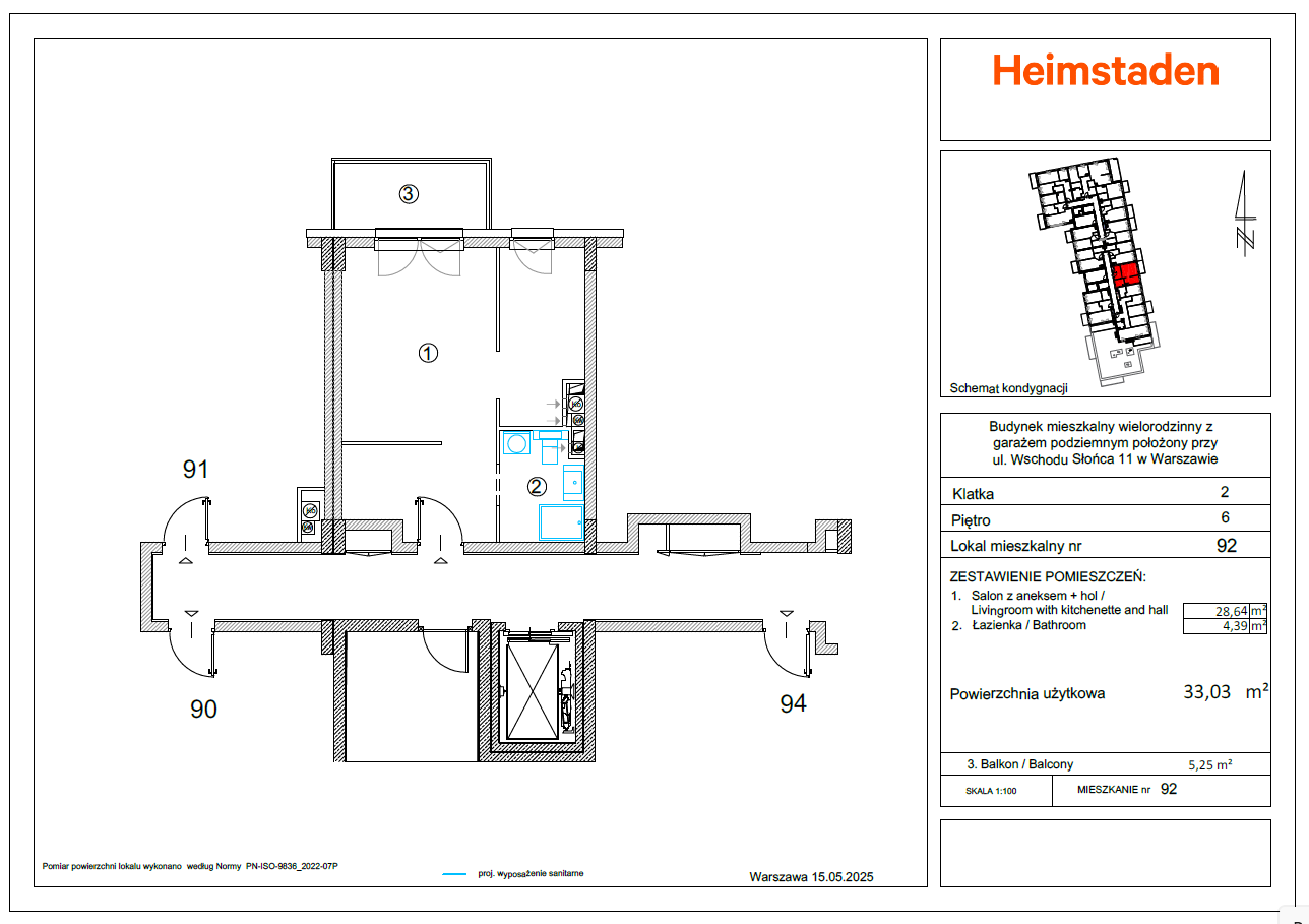 City: Warszawa Street: Wschodu Słońca Region: Włochy Subregion: Raków Distance to centre: 5.73 km Level: 6 Price: 741180 PLN Bedrooms: 1 Bathrooms: 1 Size: 33.03m2 Price/m2: 22440 PLN - plan