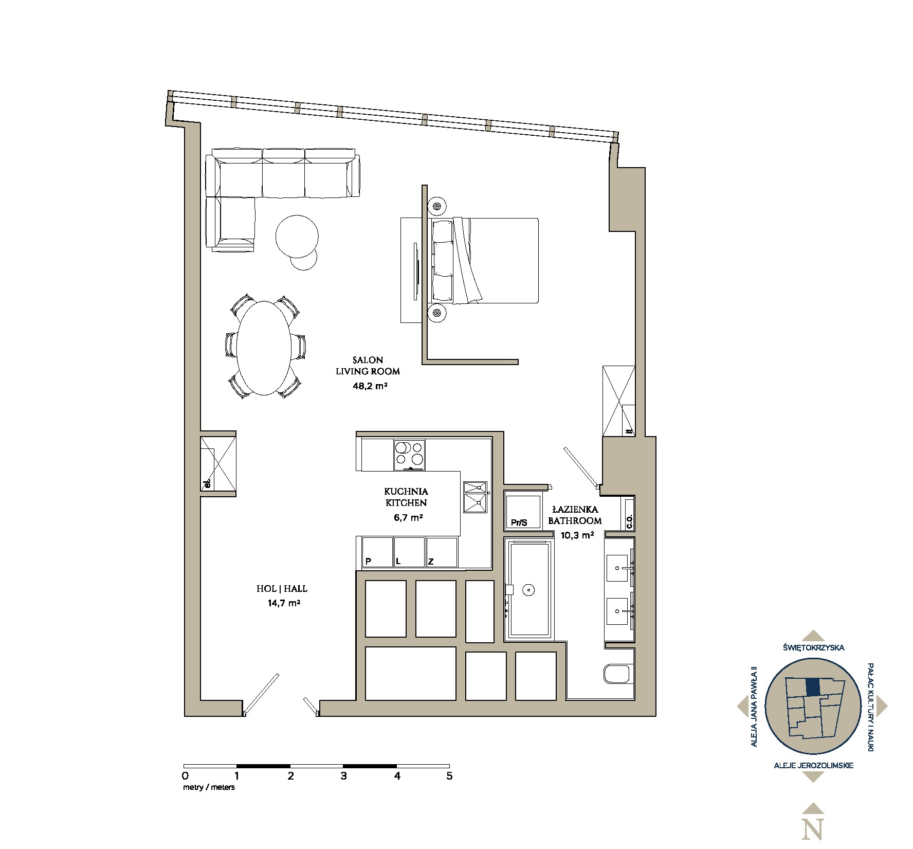 Prestiżowy apartament mieszczący się na 13. piętrze przy ul. Złotej 44 - plan