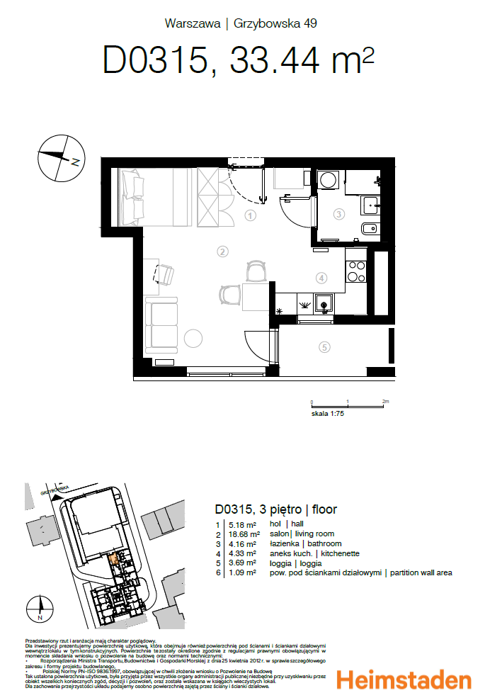Studio | 33.44 m2 | Blisko Centrum | Unique Tower - plan