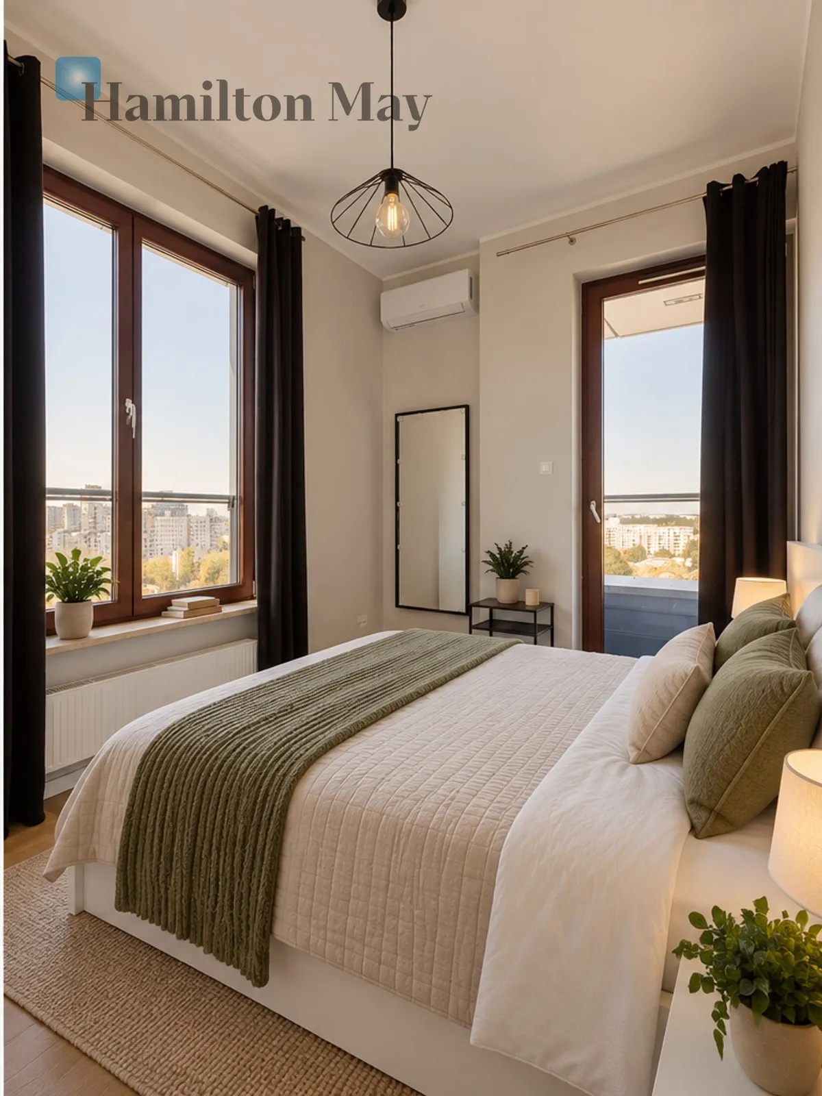 Beautiful, modern, three-room apartment with a balcony overlooking the city skyline - slider