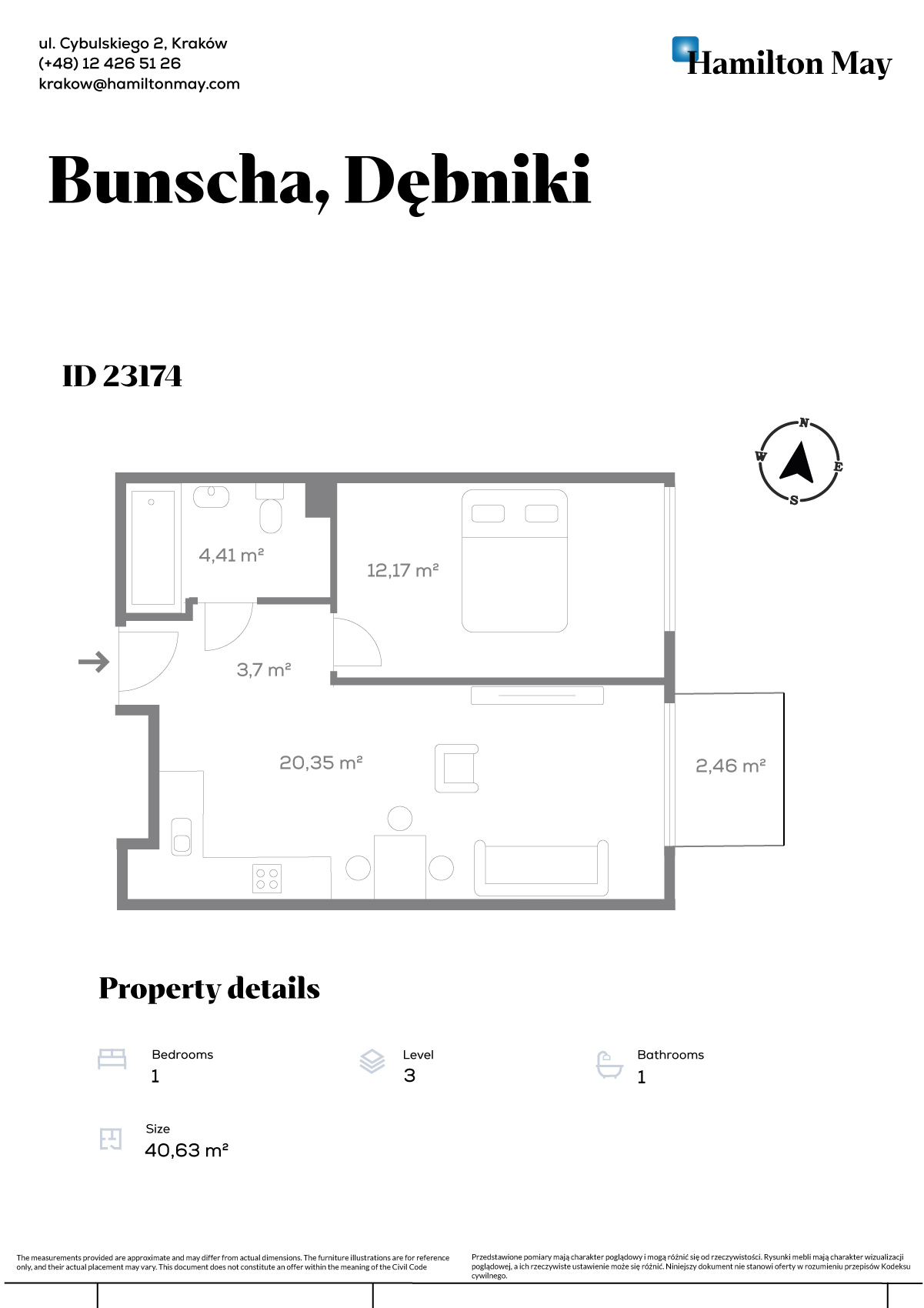 Modern 2-room apartment with a balcony and undergound garage  - plan