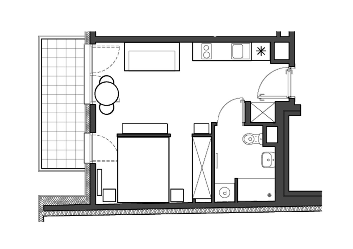 Designerskie mieszkanie typu studio przy Porcie Praskim - plan