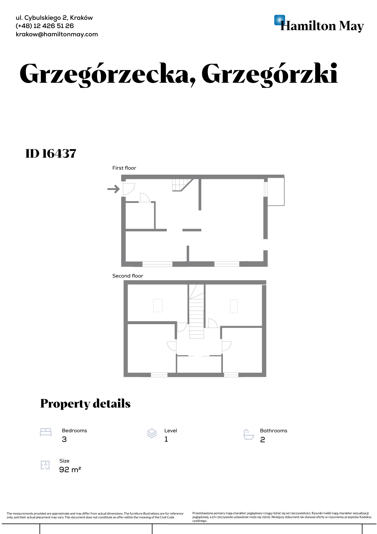 Spacious and quiet apartment located on Grzegórzecka Street - plan