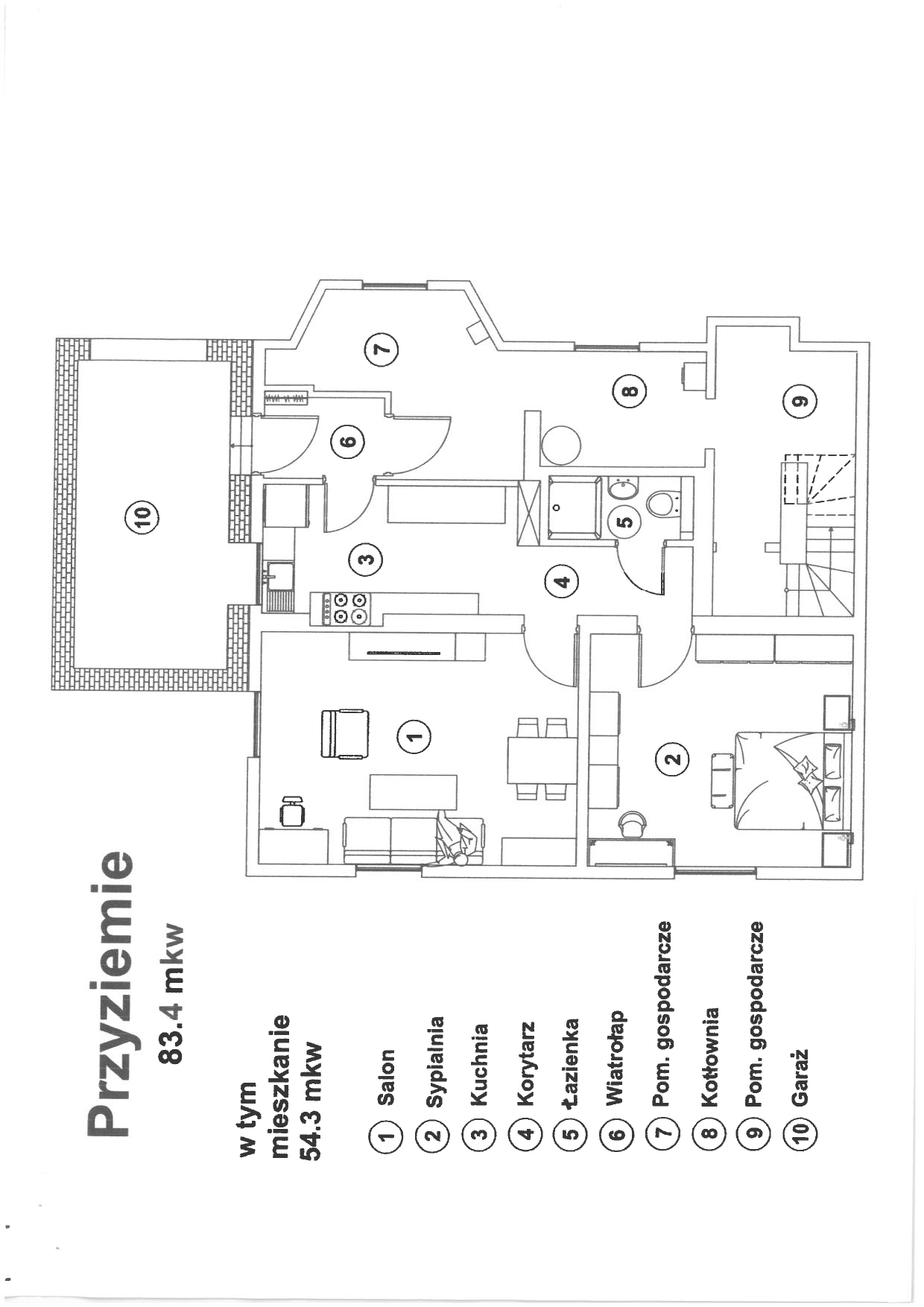 Біскупін | Чарівний напіввідокремлений будинок 1935 р. | 161,5 м² | Ділянка 388 м² - plan