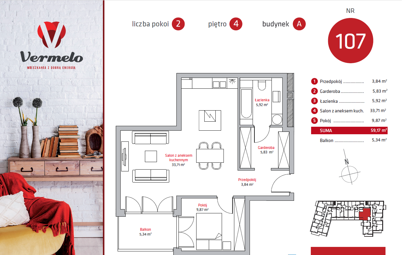 Comfortable apartment with a balcony in the Vermelo development - plan