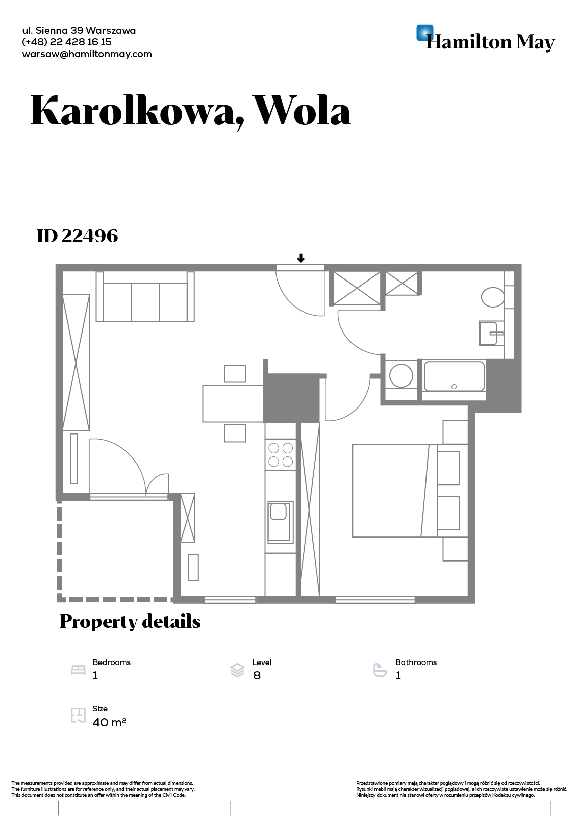 Wyjątkowe dwupokojowe mieszkanie na Woli - plan