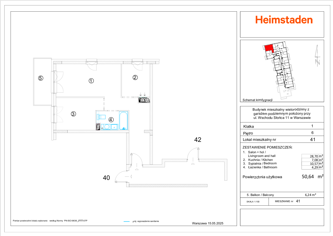 Dwa pokoje | 50.64 m2 | Balkon | Włochy - plan