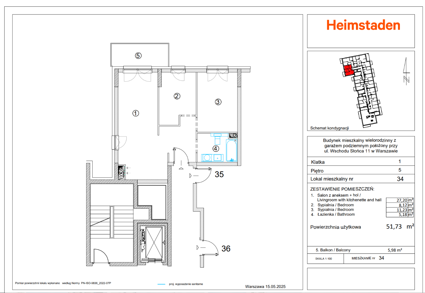 Two bedrooms | 53.33 m2 | Balkon | Włochy - plan