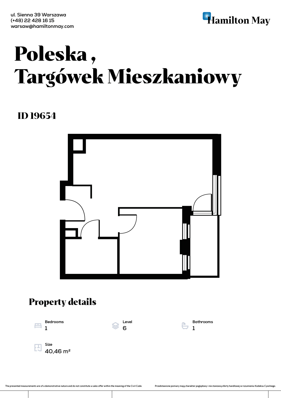 Designerskie dwupokojowe mieszkanie na Targówku  - plan