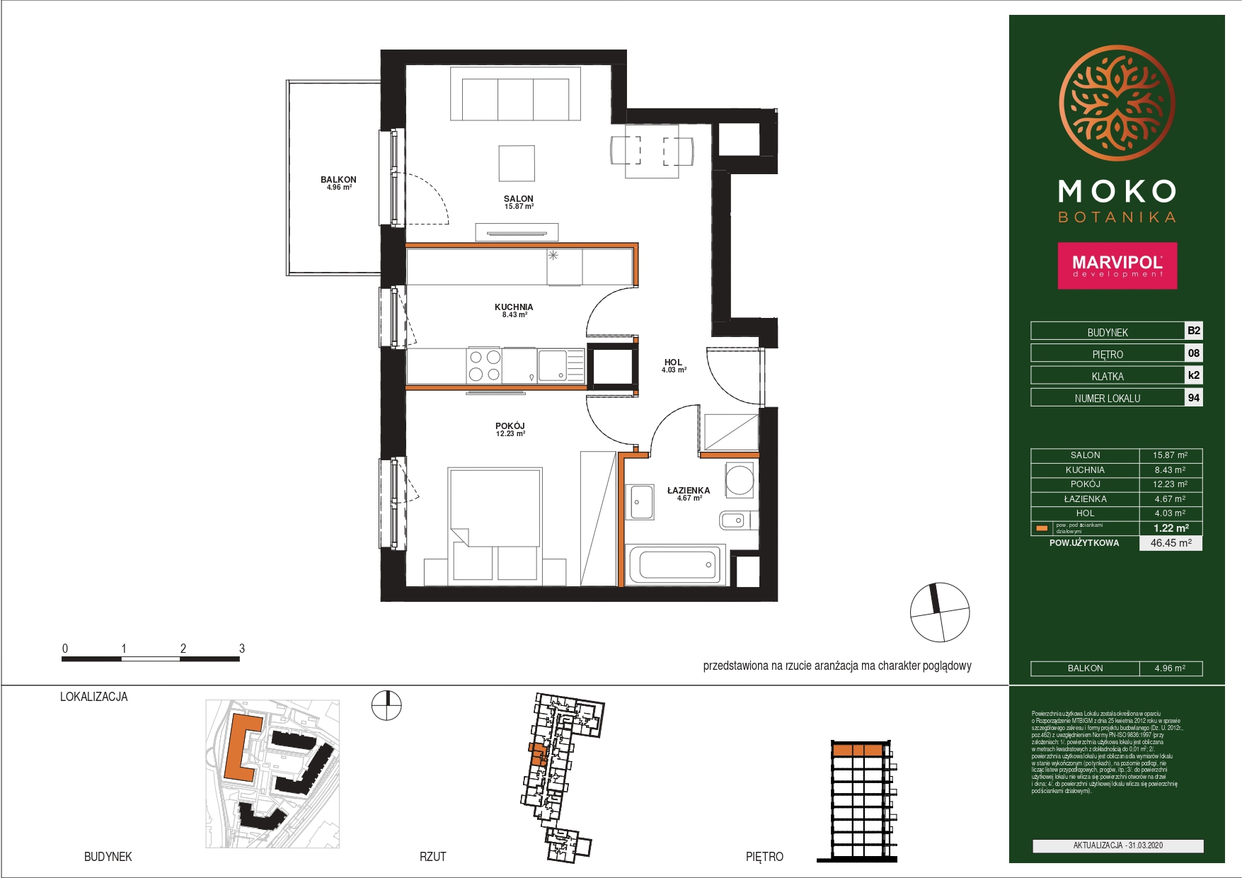 Dwa pokoje | 46.36 m2 | balkon | Moko Botanika - plan