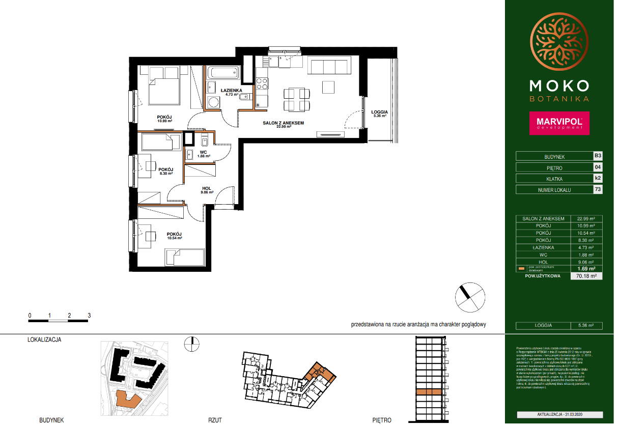 Cztery pokoje | 70.40 m2 | loggia | Moko Botanika - plan