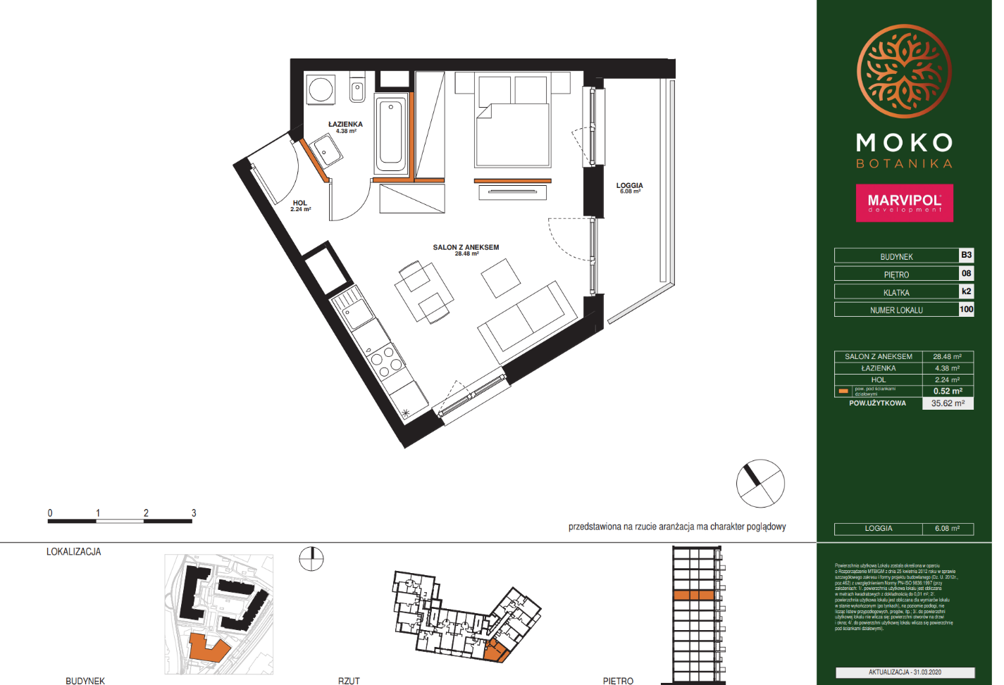 Stylowe studio | 35 m2 | loggia | Moko Botanika - plan