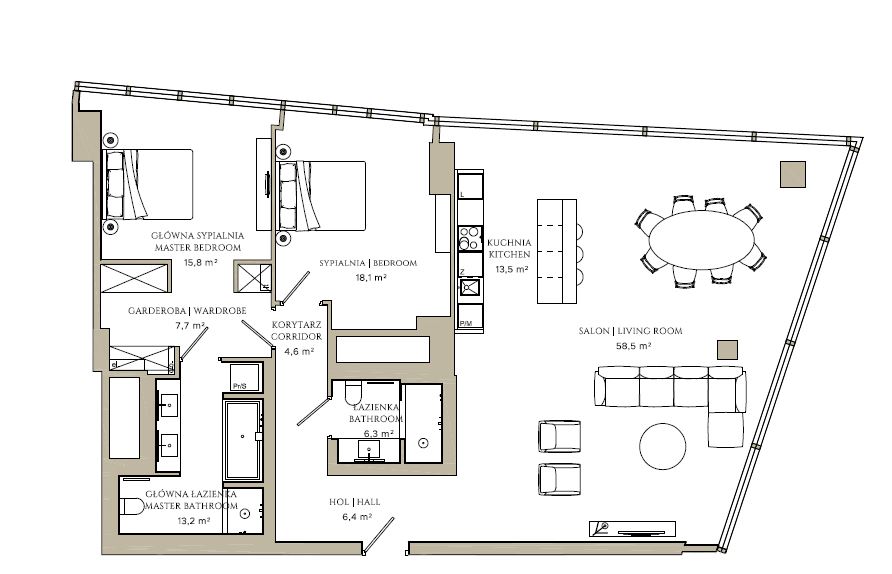 A luxurious apartment with a unique view over the Palace of Culture - plan