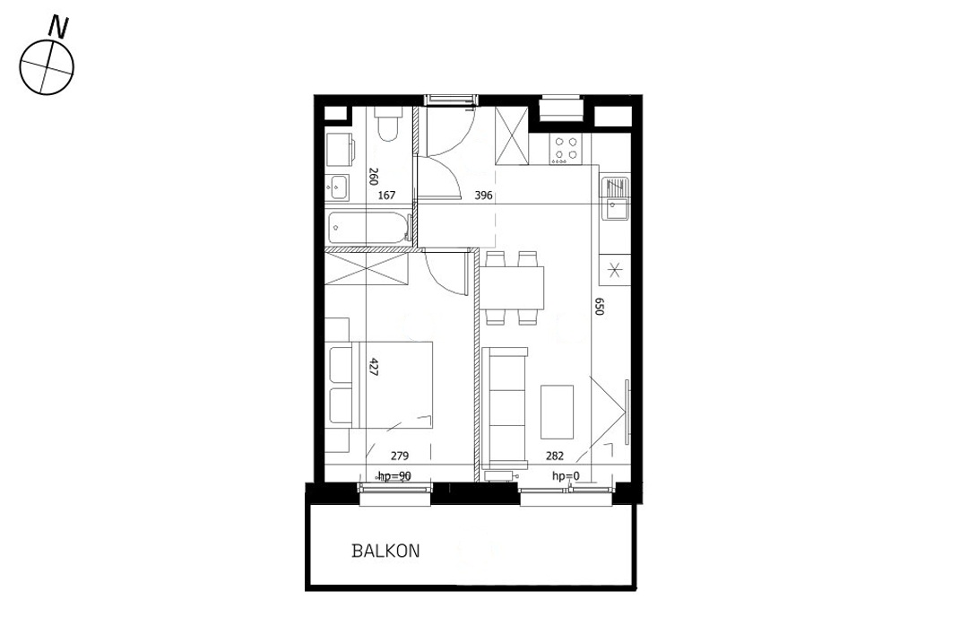 Elegant two-room apartment with a balcony on the 3rd floor  - plan