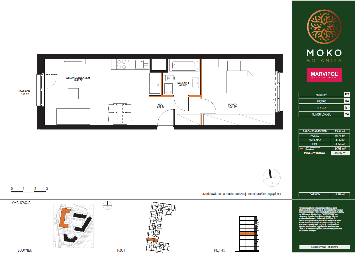 Dwa pokoje | 48.72 m2 | loggia | Moko Botanika - plan