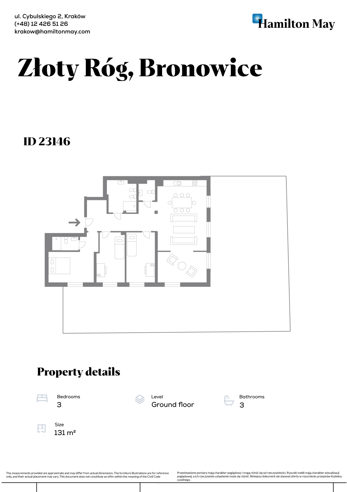 Exclusive apartment with a private garden | Złoty Róg 54 | 131 m² | Bronowice - plan